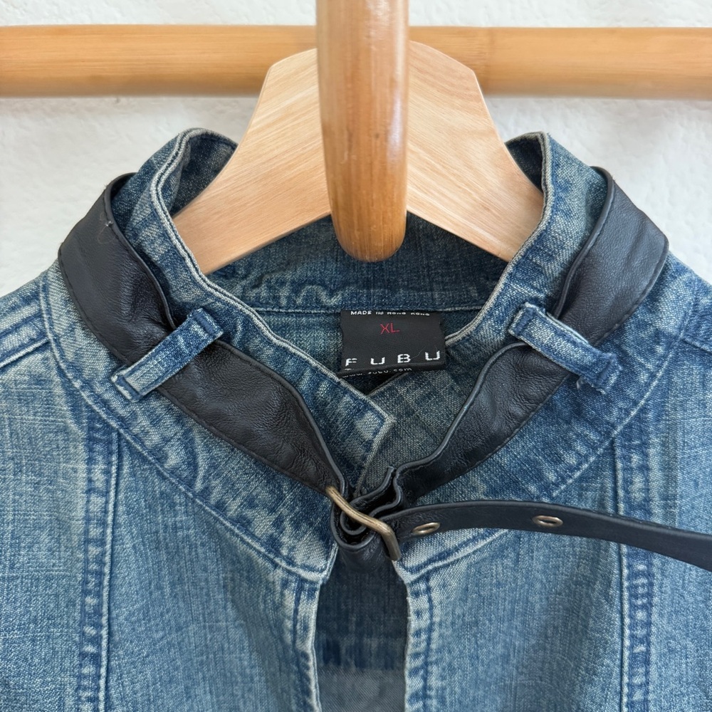Vintage Y2K FUBU “fatty girl” denim leather belted coat steampunk grunge size XL - Picture 2 of 10